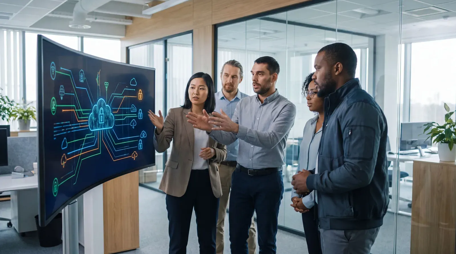 Executives and engineers reviewing live application runtime signals