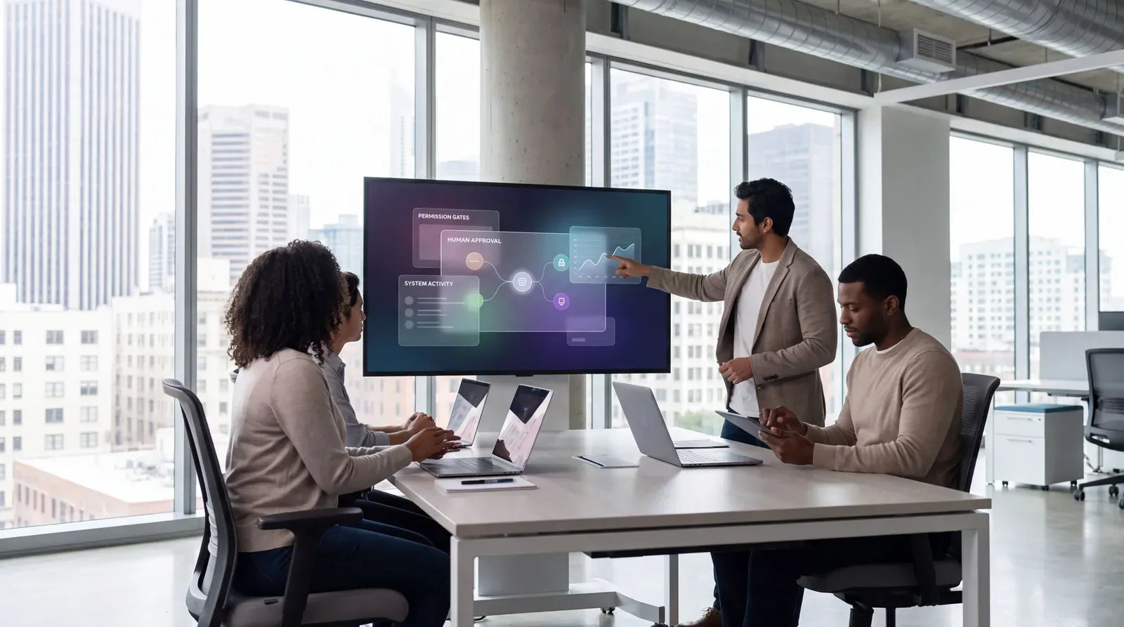 Product team testing an AI interface for controlled cloud actions