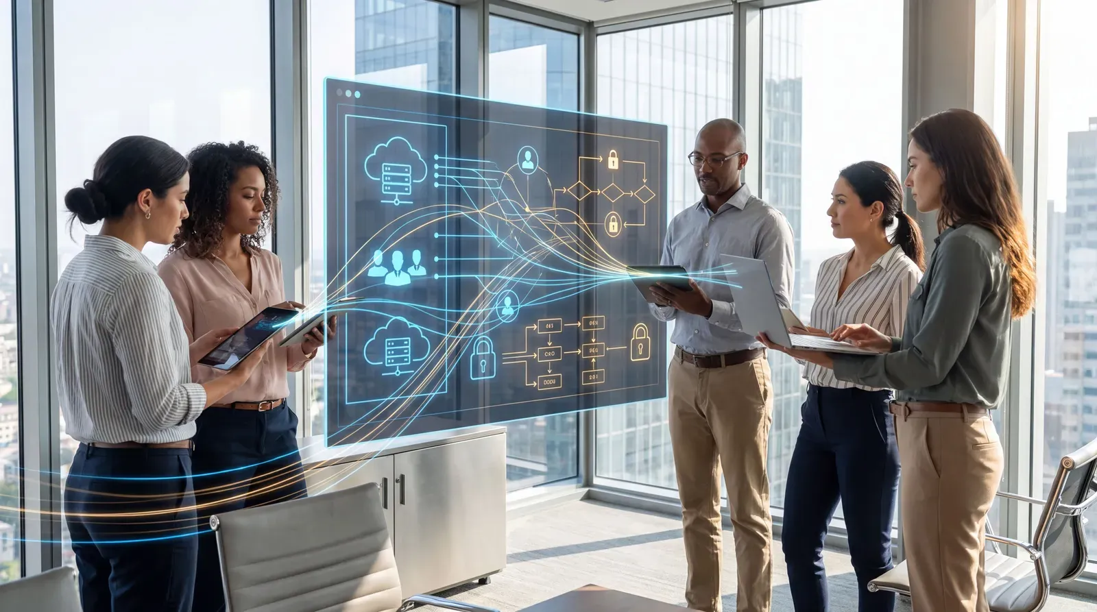 Business leaders reviewing transparent AI workflows and governance controls
