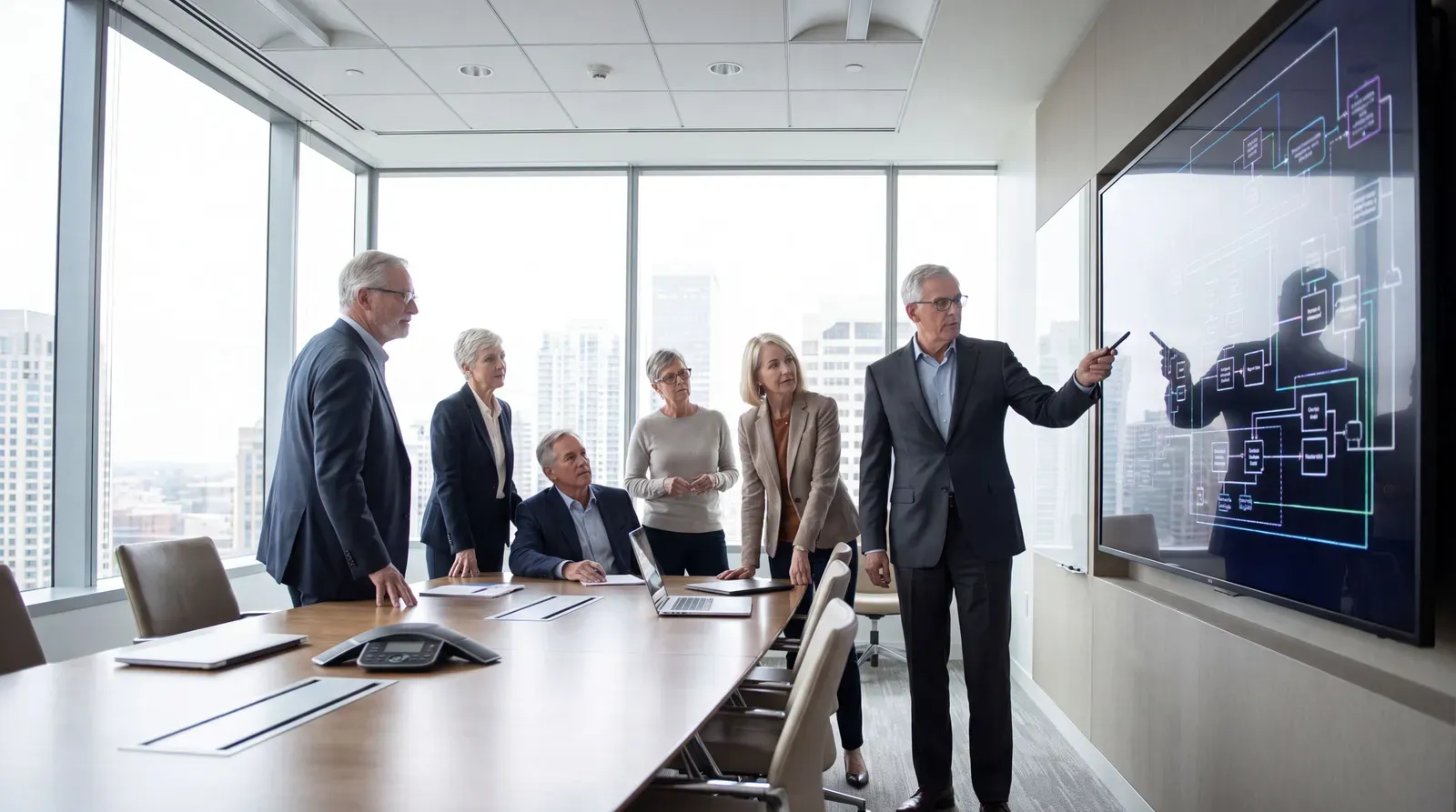Business leaders reviewing an enterprise AI transformation roadmap