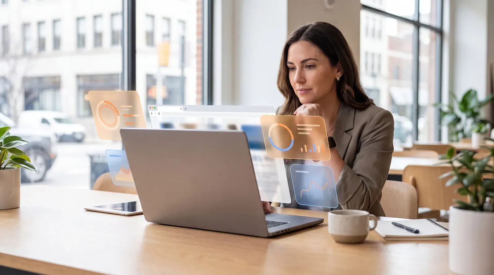 Founder reviewing browser-based AI tools on a laptop